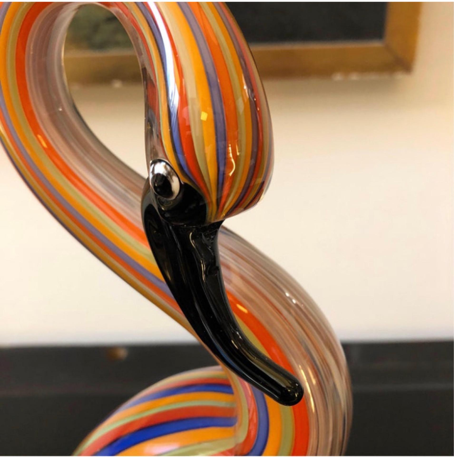 20th Century 1980s Modernist Striped Murano Glass Flamingo by Ferro & Lazzarini