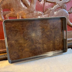 1980s Modernist Thuya Briar and Silver Plated Italian Gallery Serving Tray