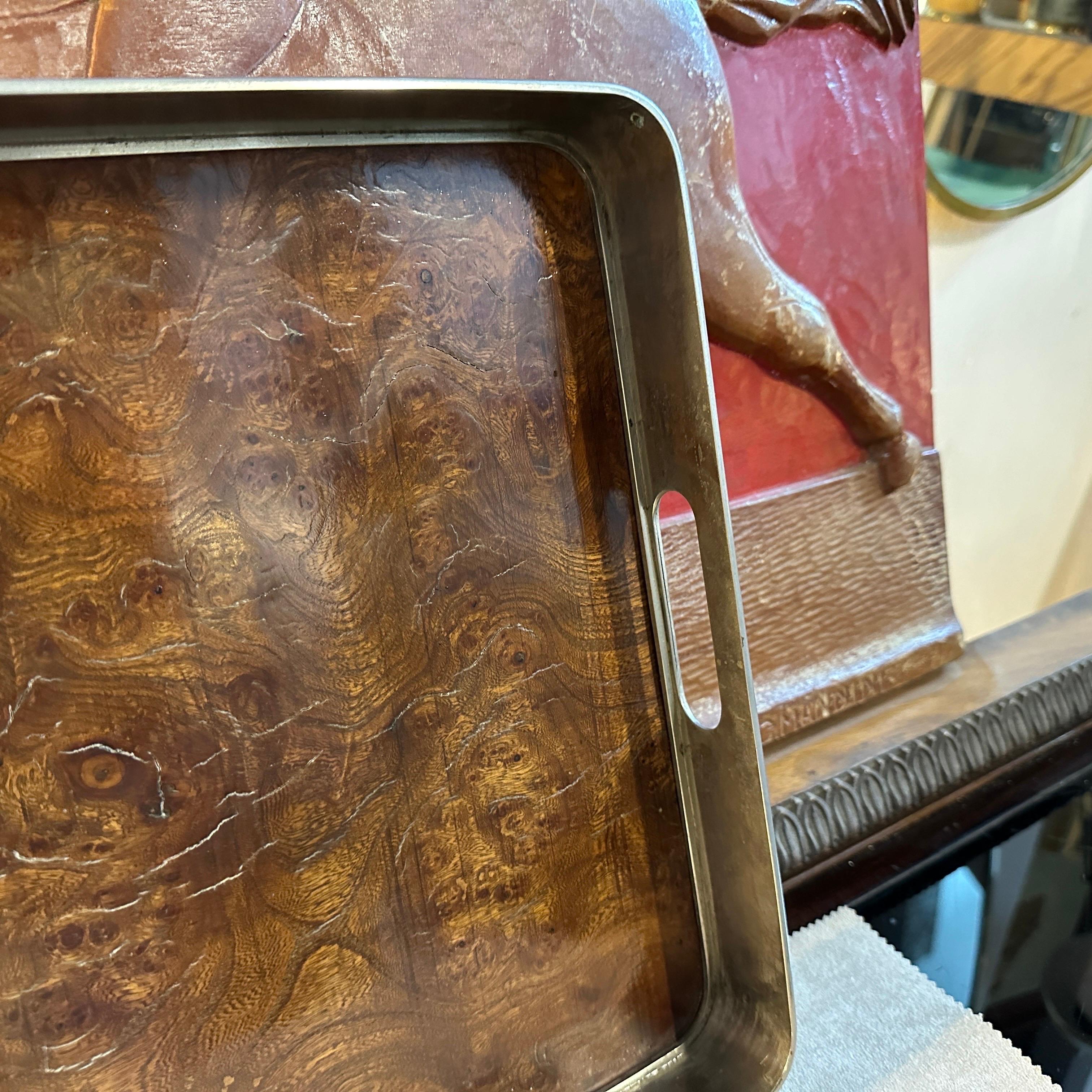 1980s Modernist Thuya Briar and Silver Plated Italian Gallery Serving Tray In Good Condition For Sale In Aci Castello, IT