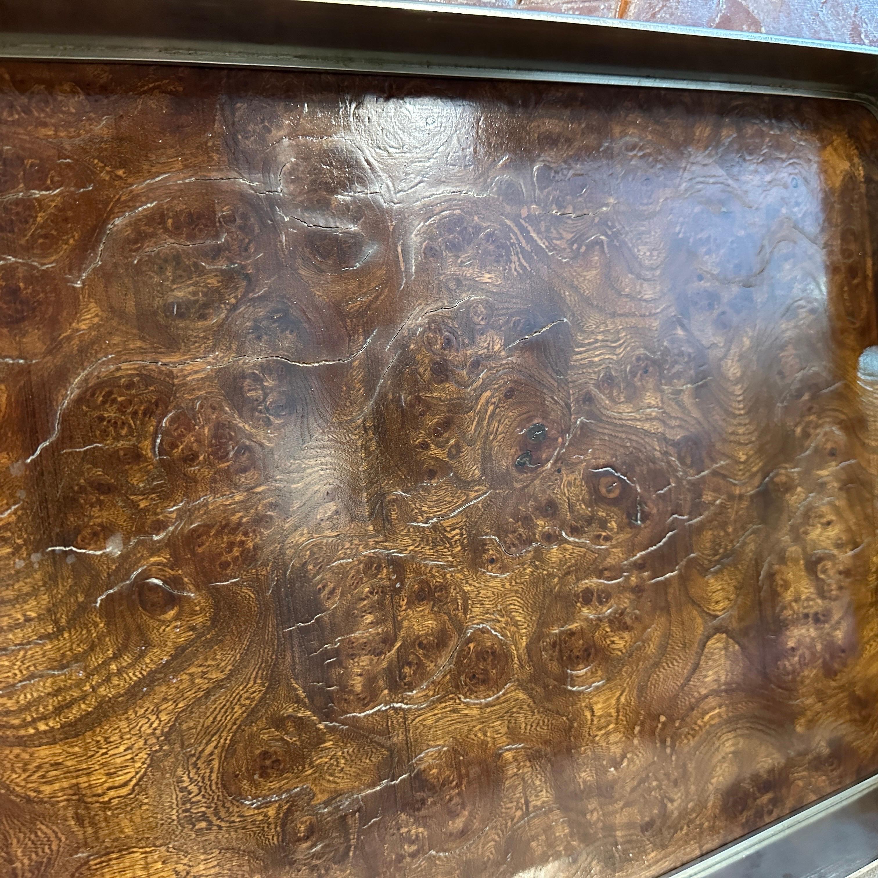1980s Modernist Thuya Briar and Silver Plated Italian Gallery Serving Tray For Sale 4