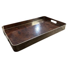 1980s Modernist Thuya Wood and Silver Plated Italian Gallery Serving Tray