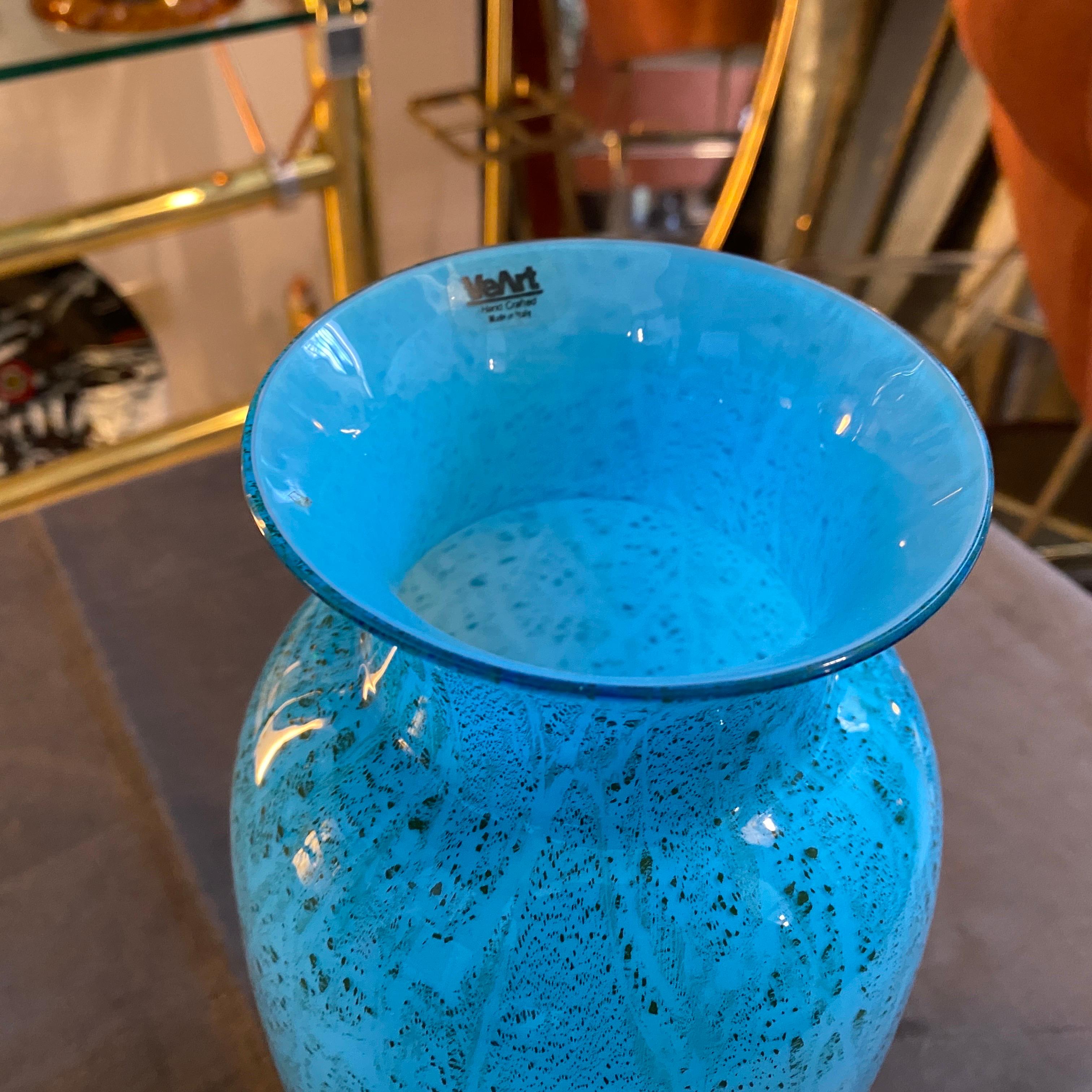 Vase moderniste en verre de Murano turquoise et noir des années 1980 par VeArt en vente 2