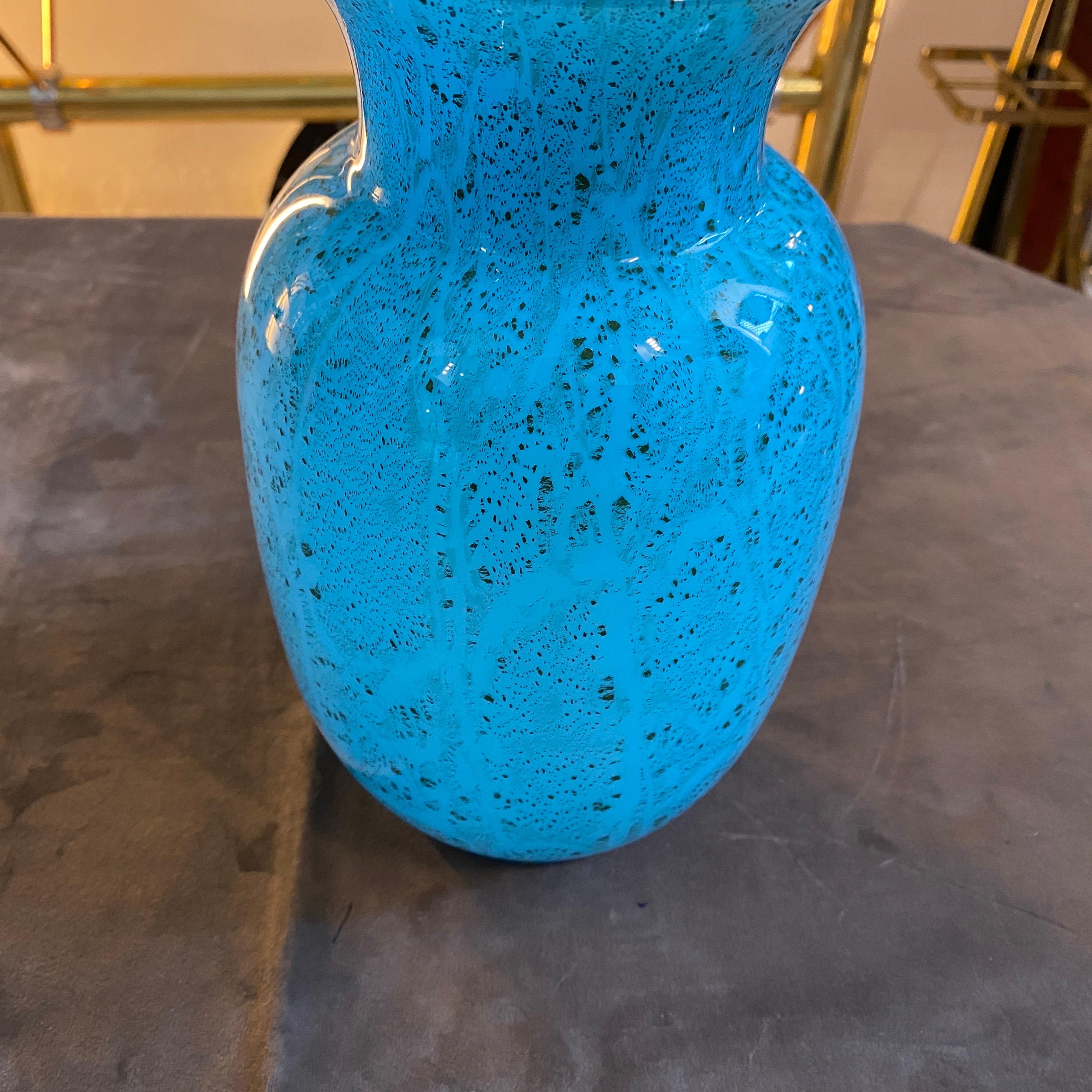 1980s Modernist Turquoise and Black Murano Glass Vase by VeArt For Sale 5