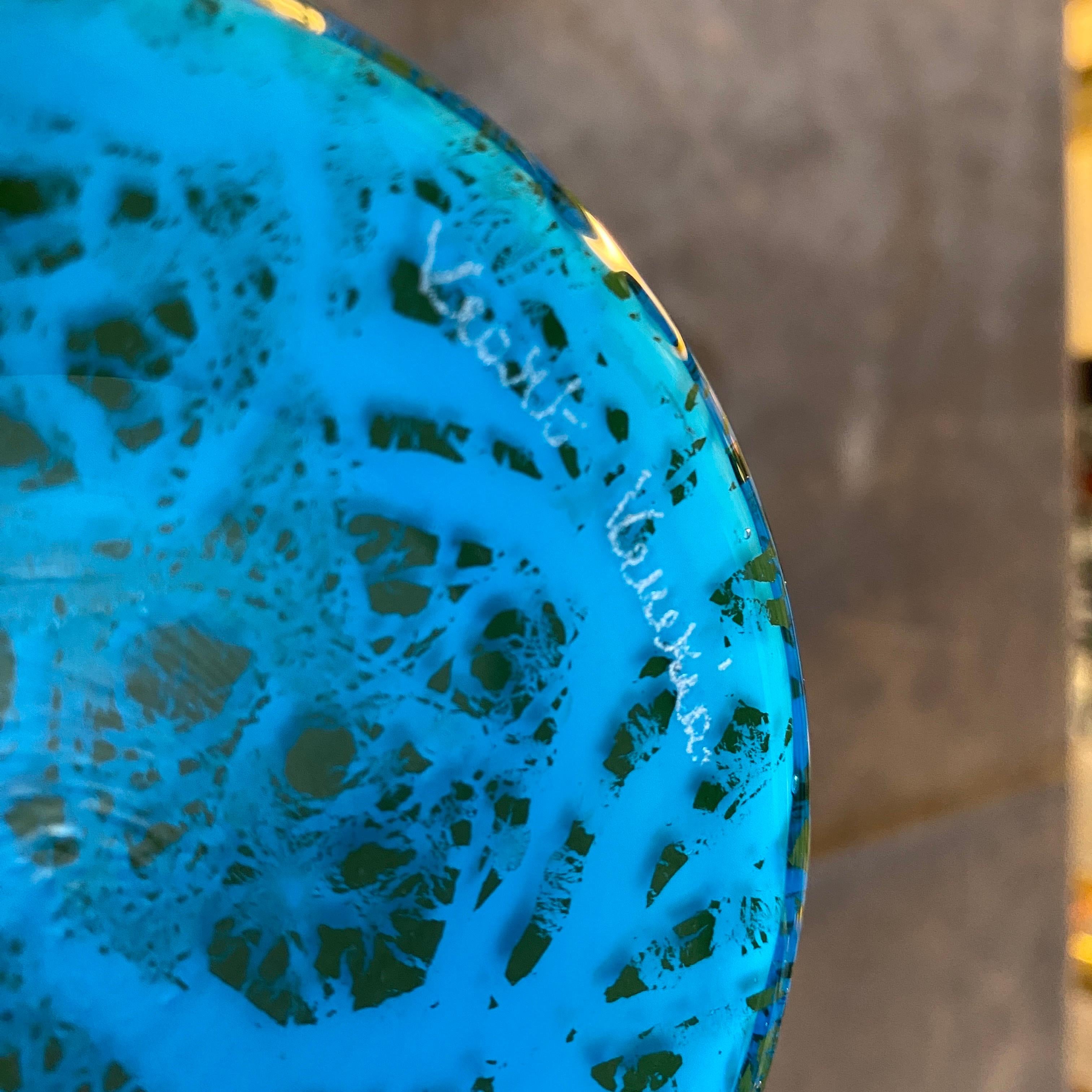 Moderne Vase moderniste en verre de Murano turquoise et noir des années 1980 par VeArt en vente