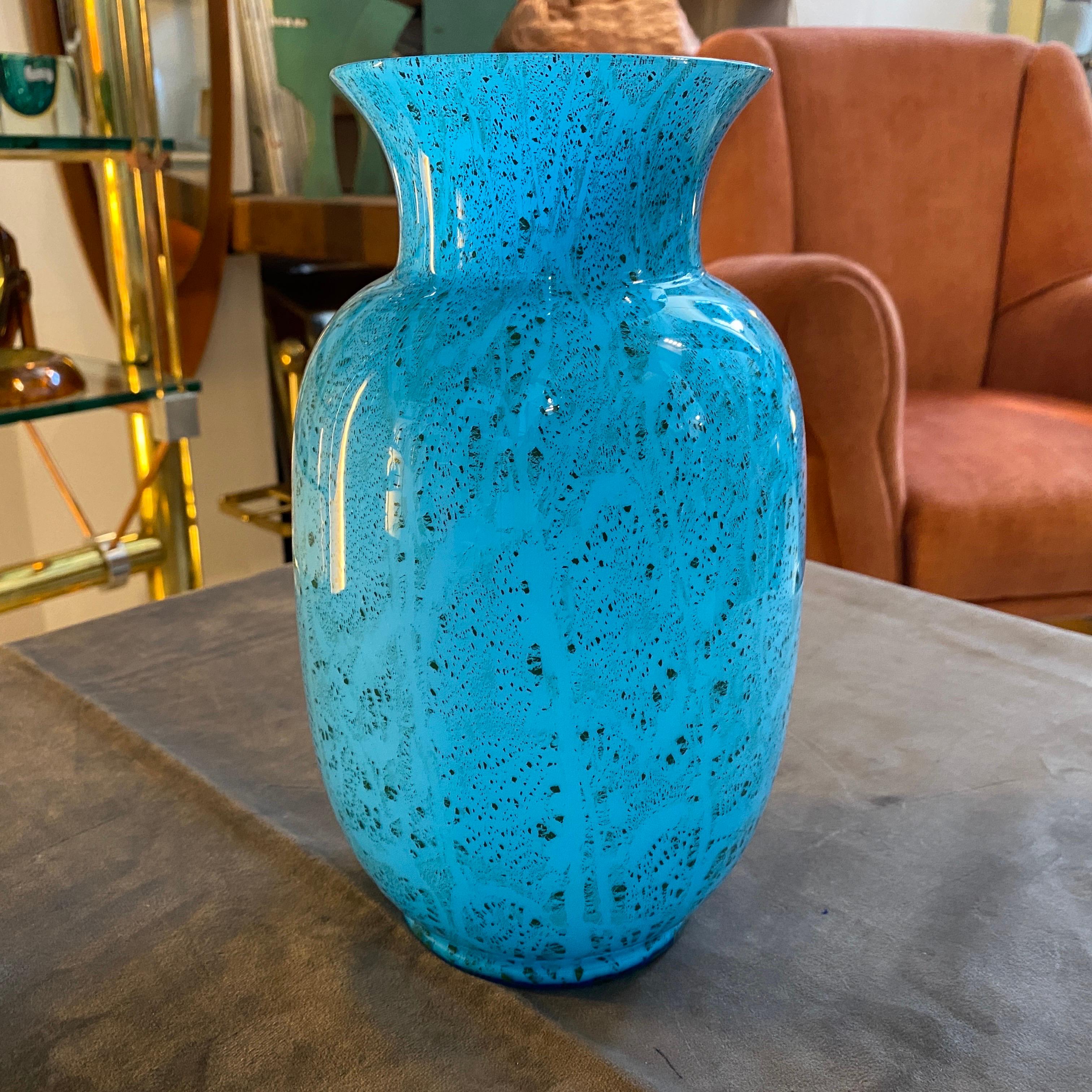 Verre de Murano Vase moderniste en verre de Murano turquoise et noir des années 1980 par VeArt en vente