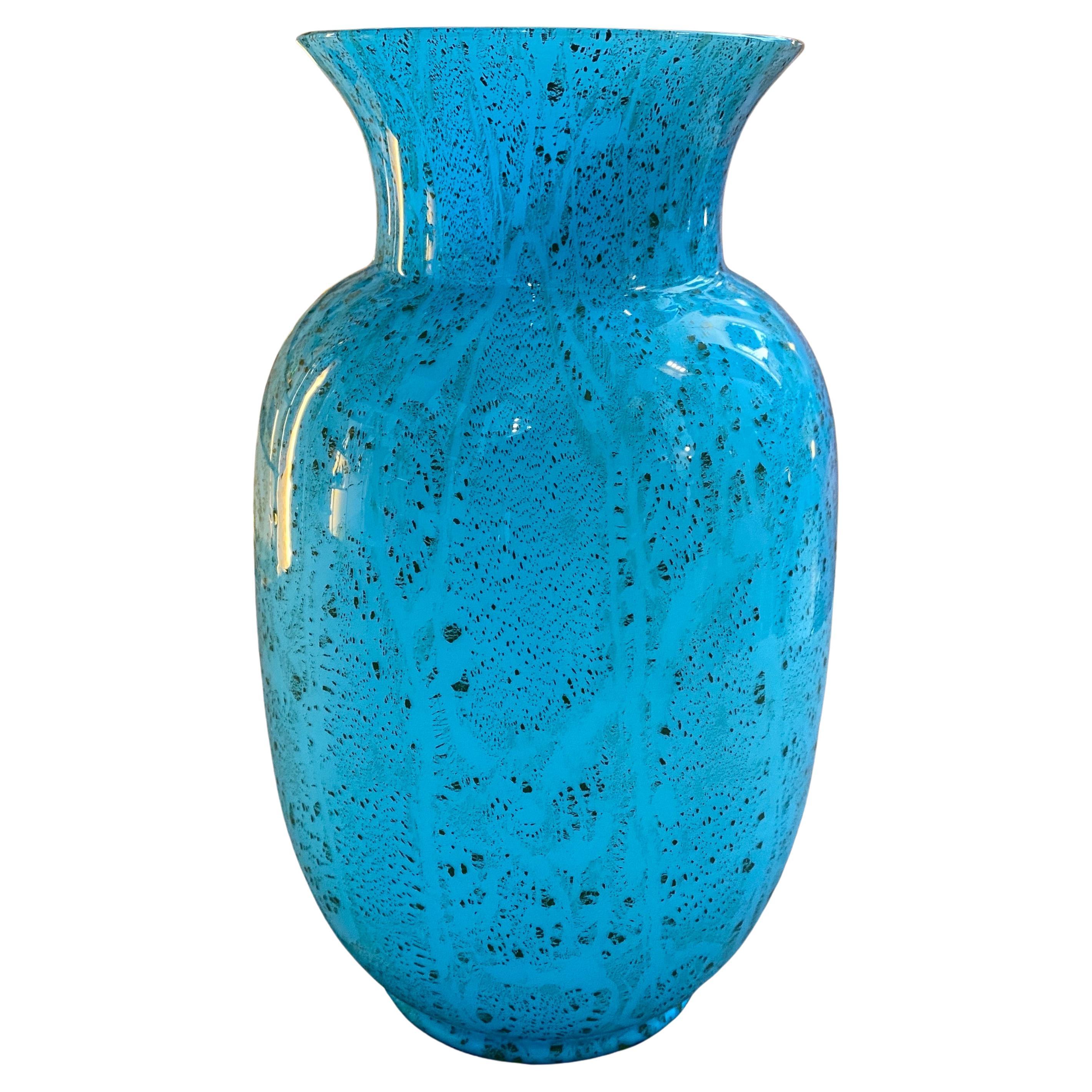 1980s Modernist Turquoise and Black Murano Glass Vase by VeArt For Sale