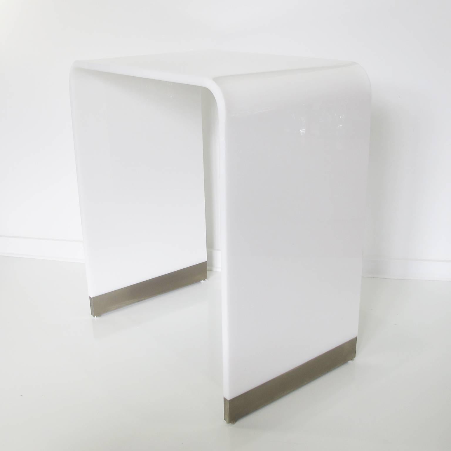 Minimalist 1980s Modernist White Acrylic Lucite Waterfall Tall Console Table