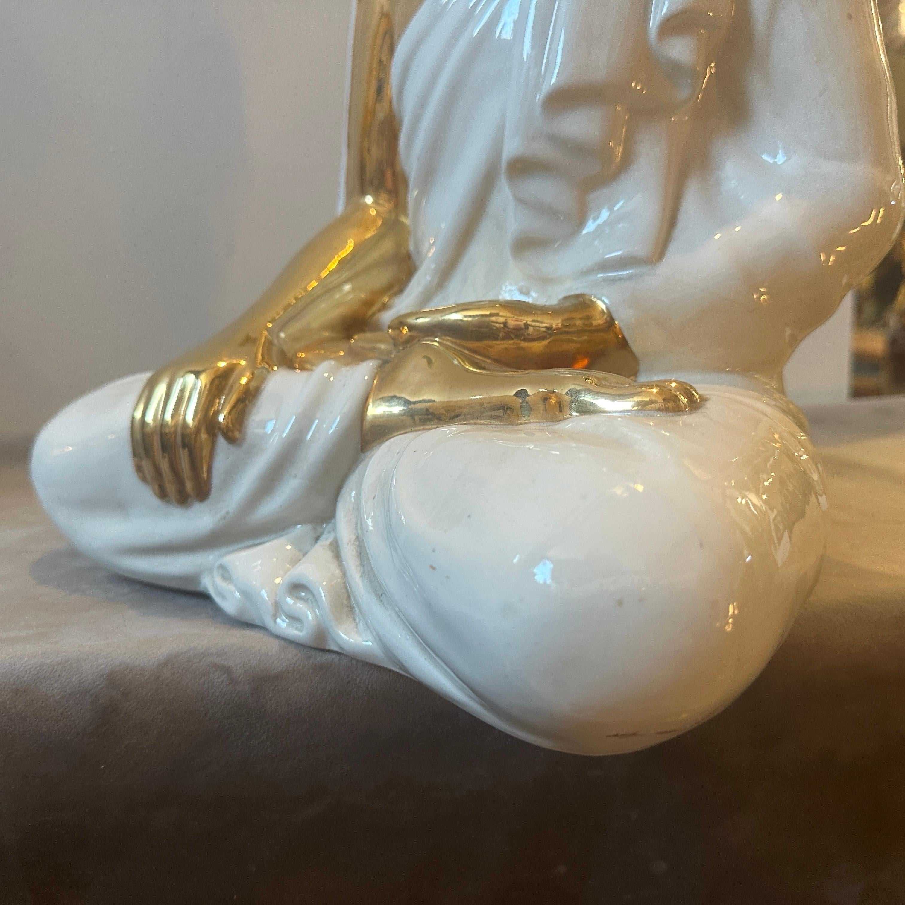 20th Century 1980s Modernist White and Gold Porcelain Buddha Statue by Tommaso Barbi