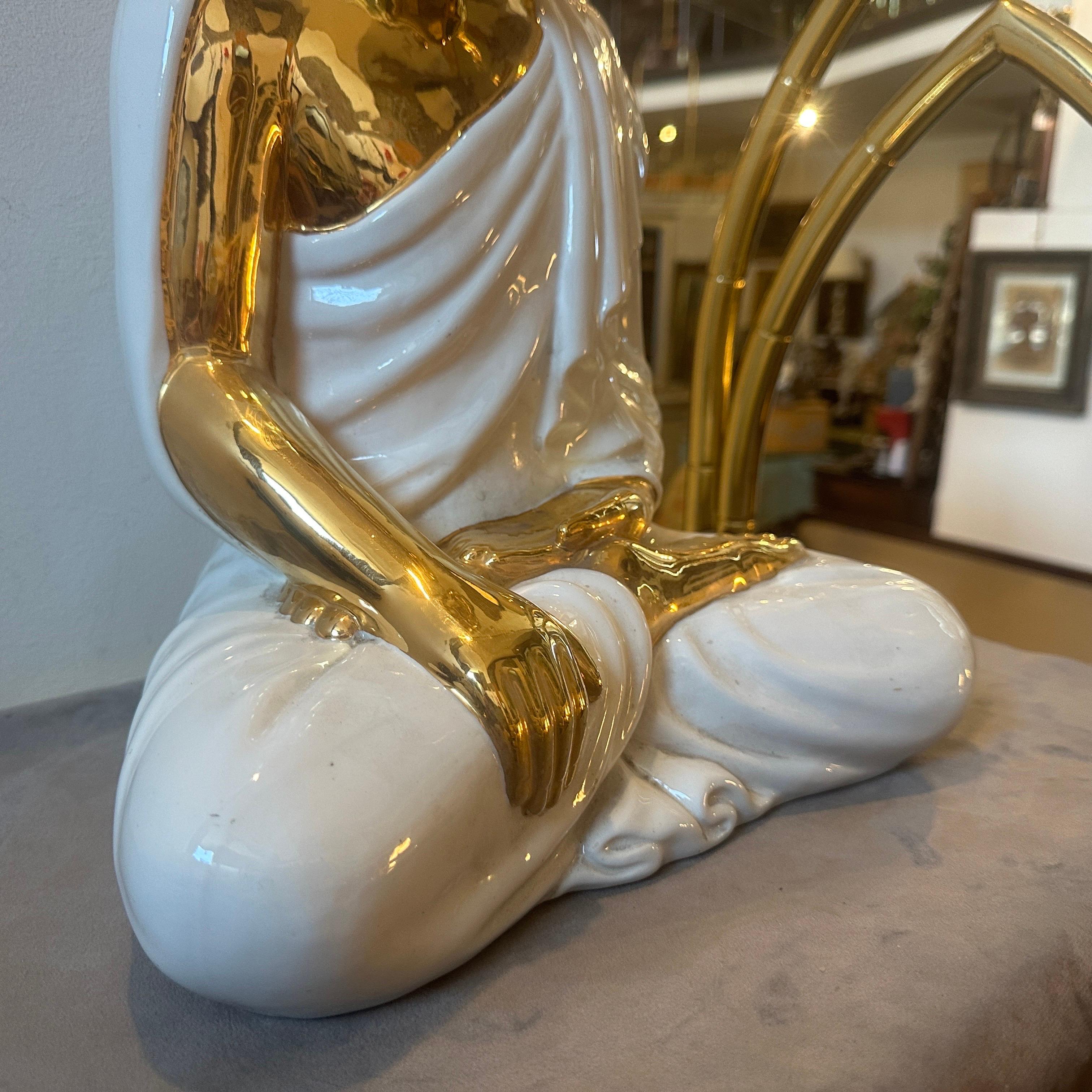 1980s Modernist White and Gold Porcelain Buddha Statue by Tommaso Barbi 3