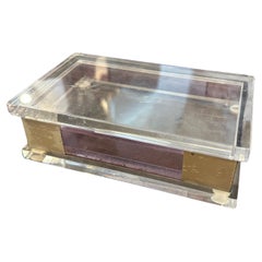 Vintage 1980s Modernist White and Pink Lucite and Silver Italian Rectangular Vanity Box
