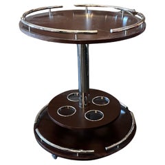 1980s Modernist Wood and Chromed Metal Italian Round Bar Cart