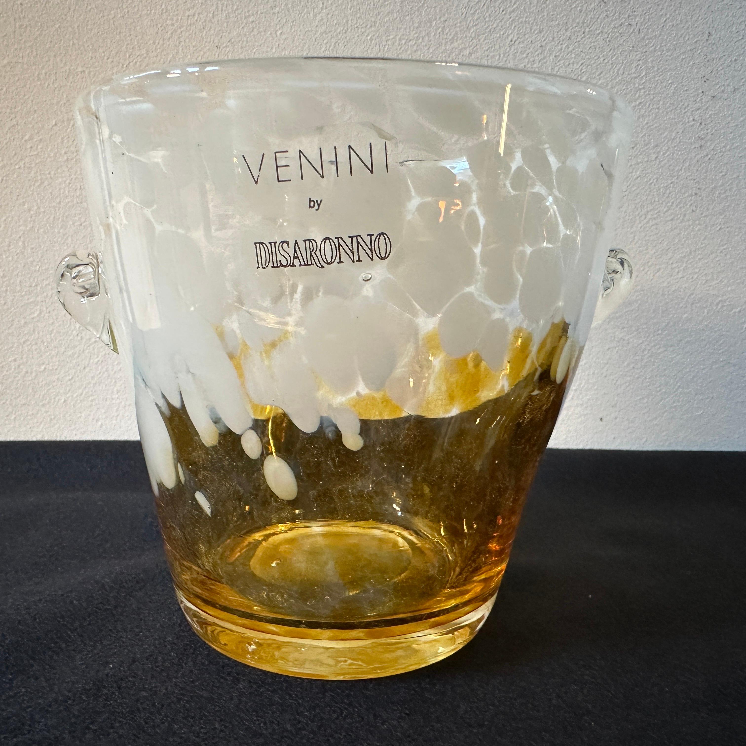 Italian 1980s Modernist Yellow and White Murano Glass Ice Bucket by Venini For Sale