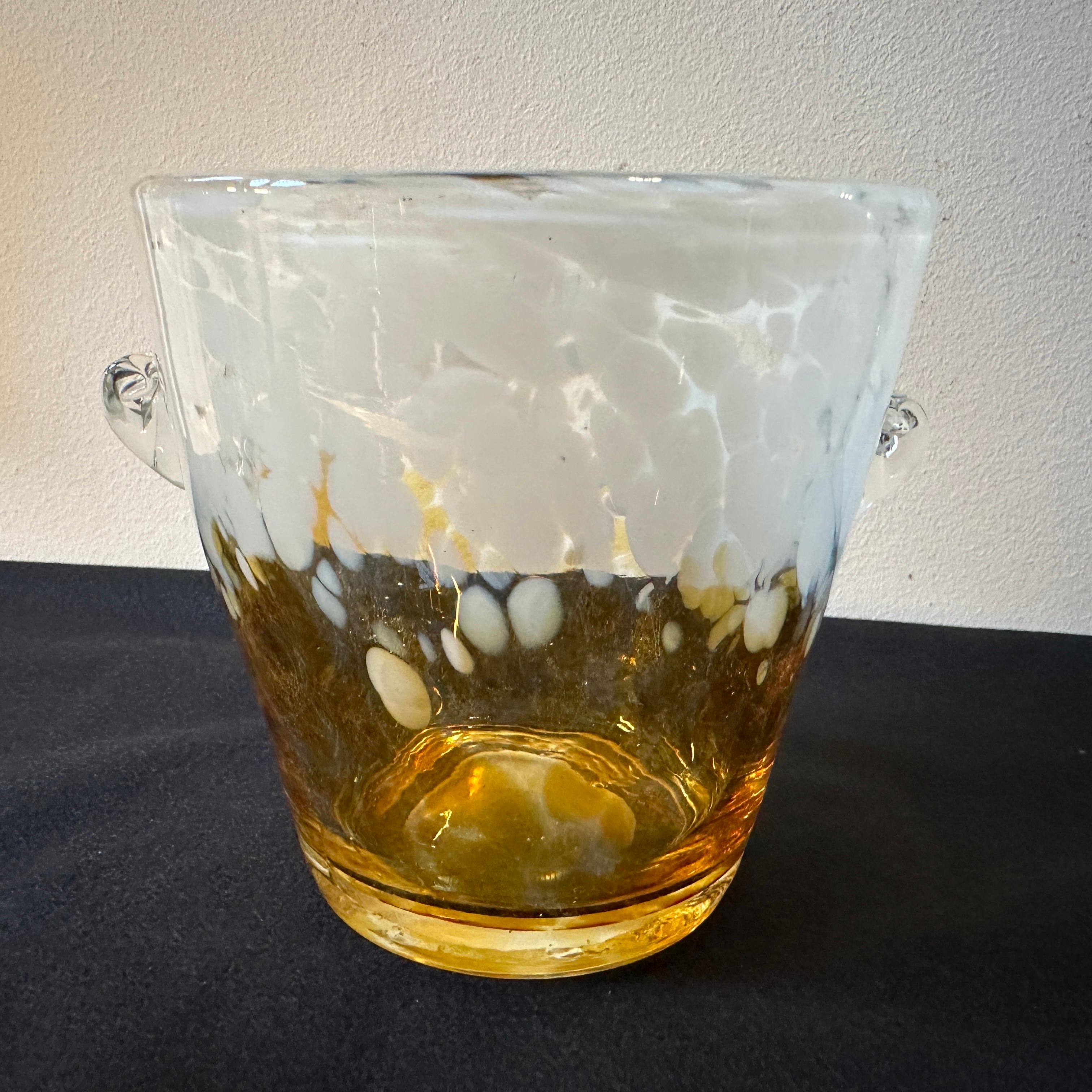 1980s Modernist Yellow and White Murano Glass Ice Bucket by Venini For Sale 1
