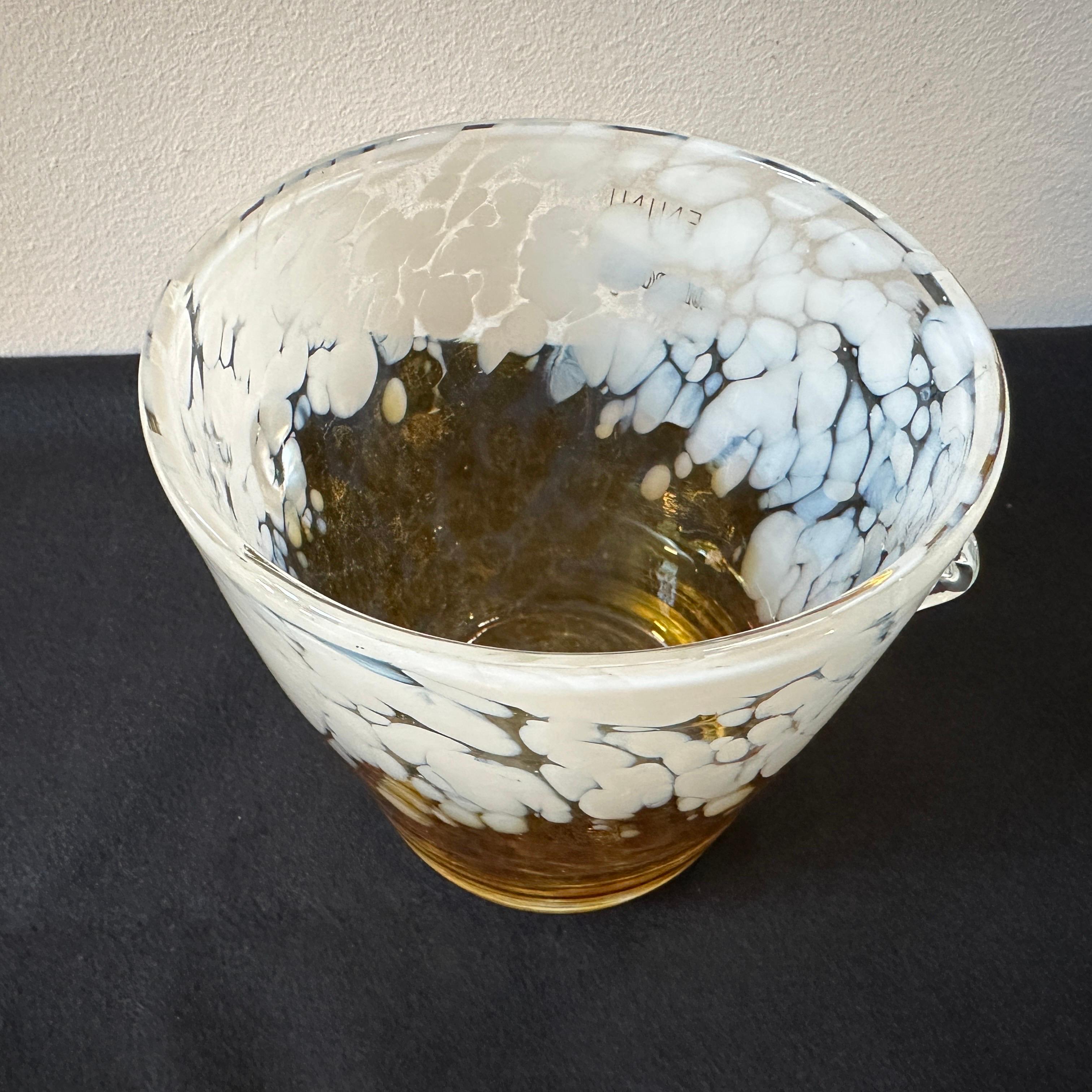 1980s Modernist Yellow and White Murano Glass Ice Bucket by Venini For Sale 2