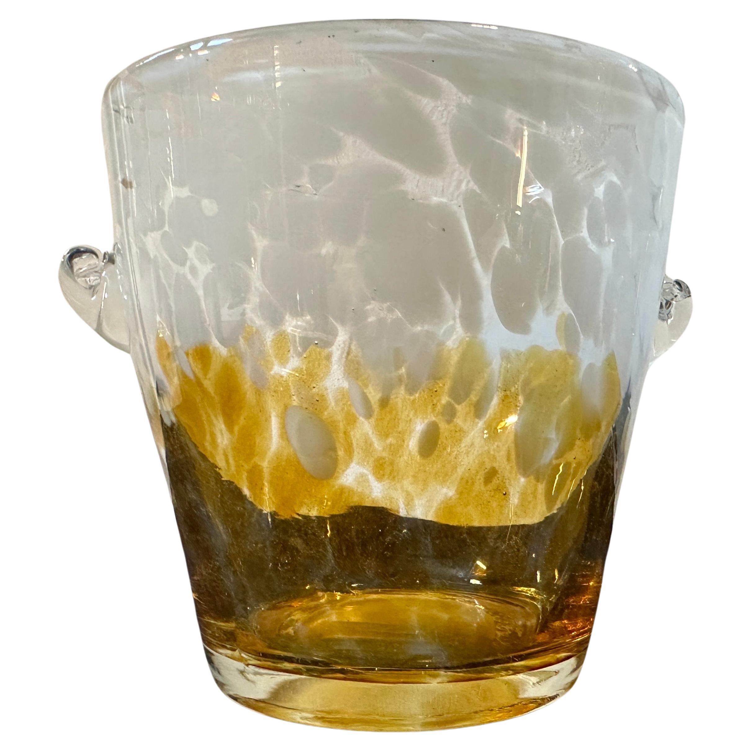 1980s Modernist Yellow and White Murano Glass Ice Bucket by Venini