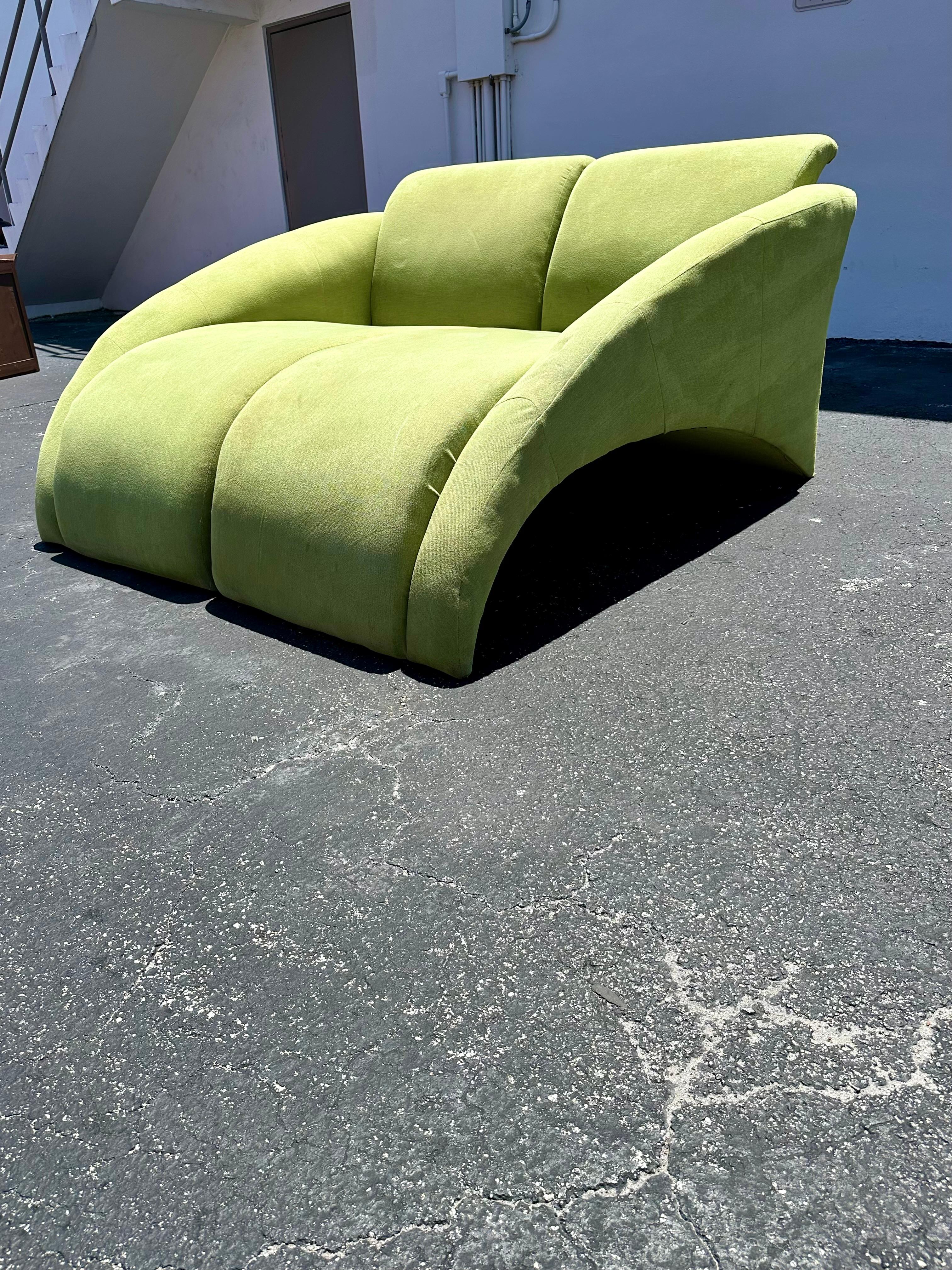 1980s Modular Green Sculptural Curved Sofa Chaise Lounge, Set of 2 For Sale 4