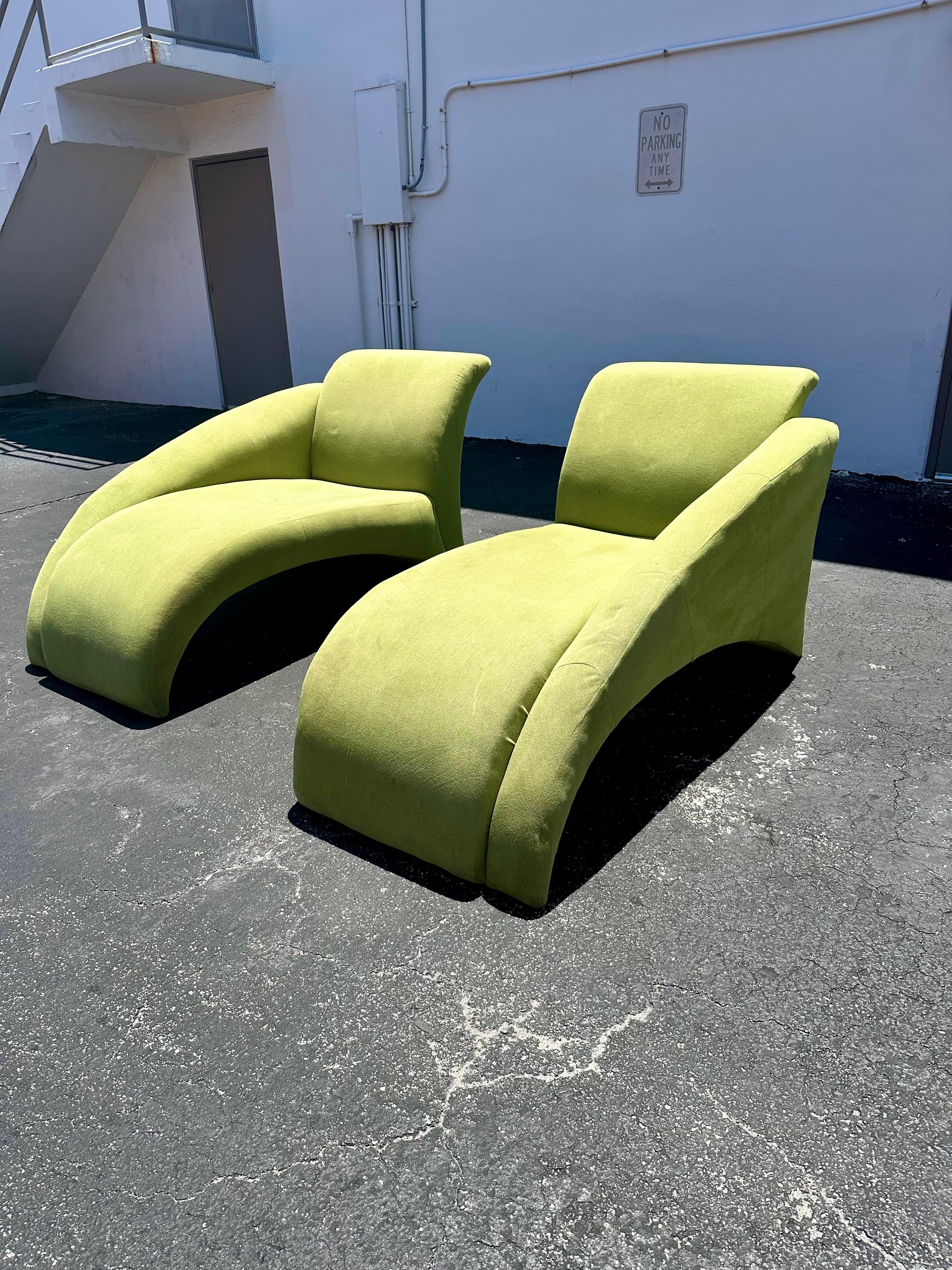 1980s Modular Green Sculptural Curved Sofa Chaise Lounge, Set of 2 For Sale 8
