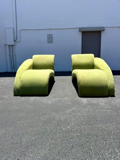 1980s Modular Green Sculptural Curved Sofa Chaise Lounge, Set of 2