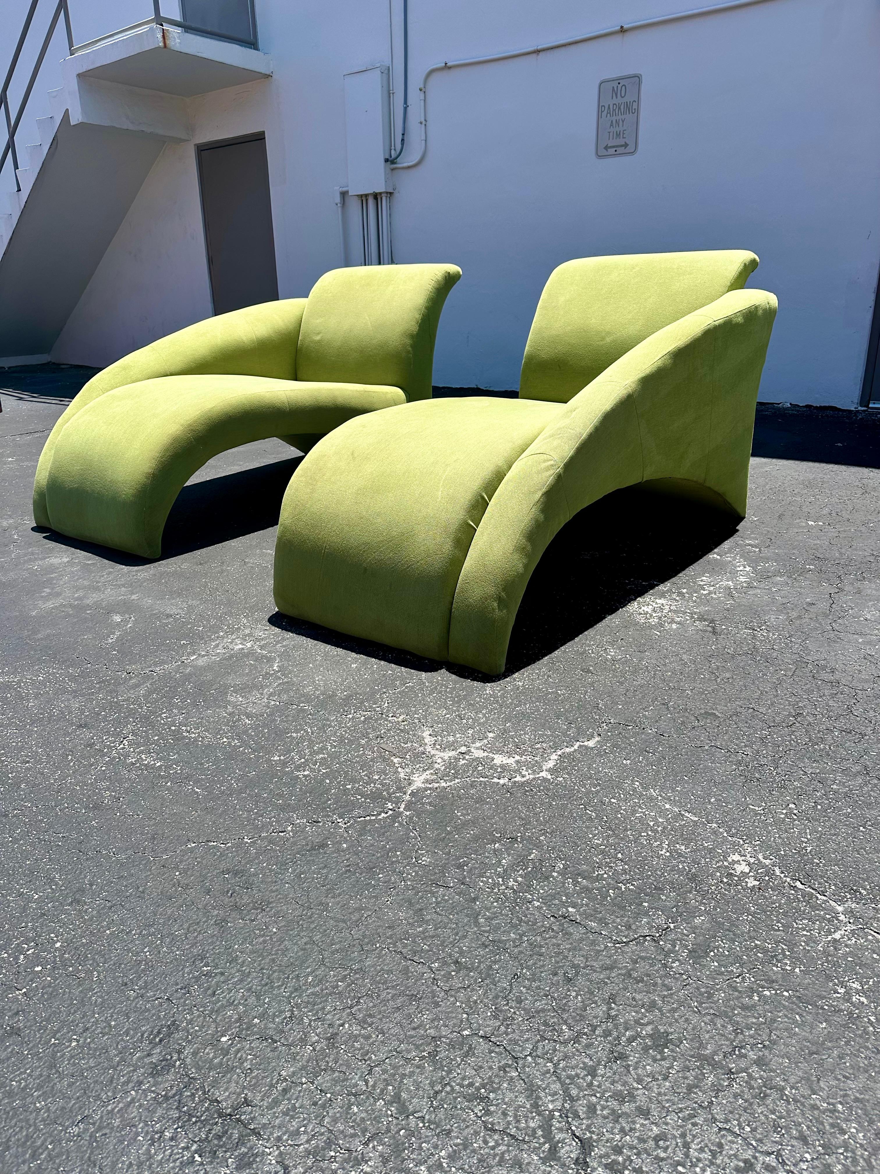 American 1980s Modular Green Sculptural Curved Sofa Chaise Lounge, Set of 2 For Sale