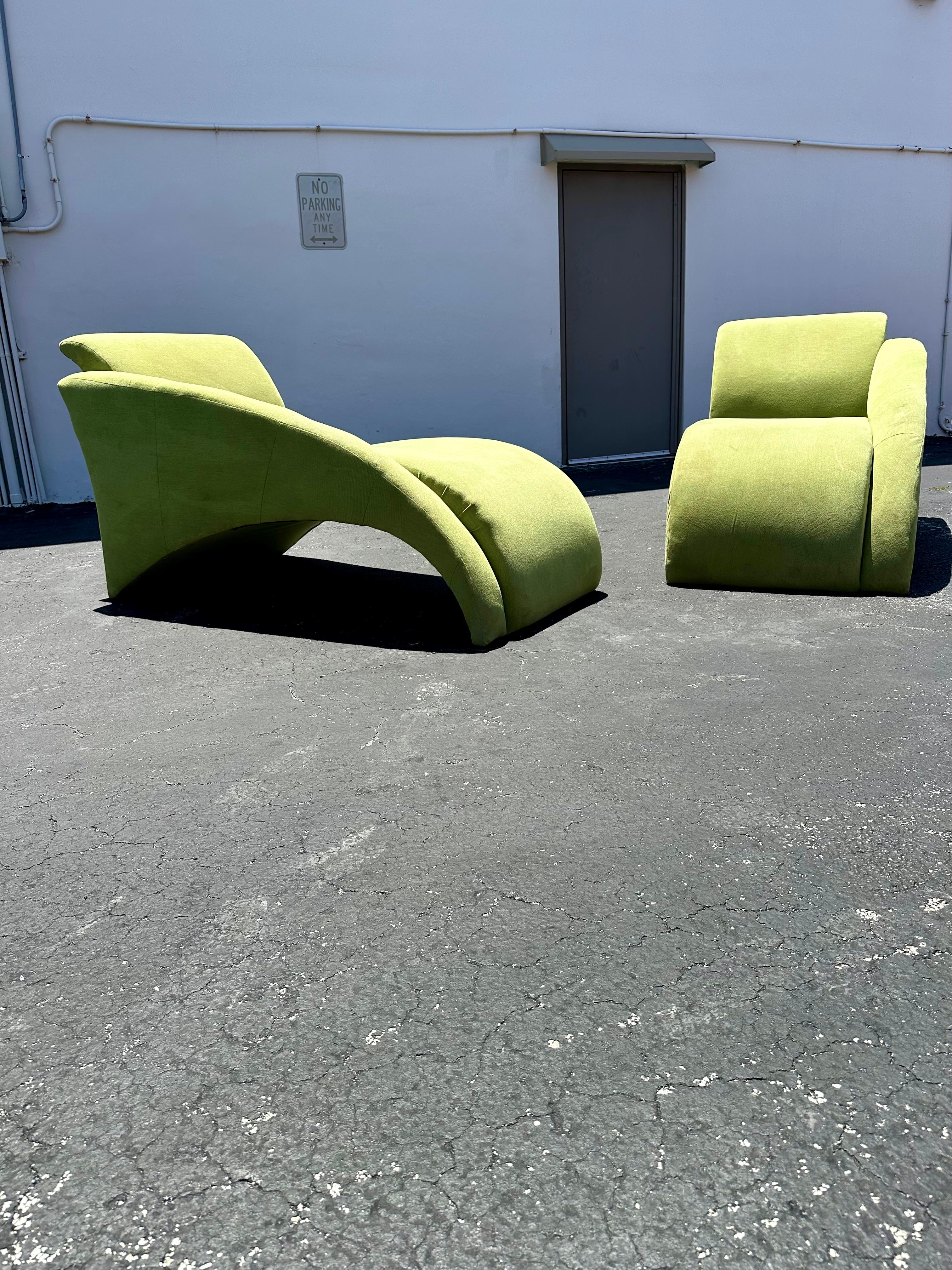 1980s Modular Green Sculptural Curved Sofa Chaise Lounge, Set of 2 In Good Condition For Sale In Fort Lauderdale, FL
