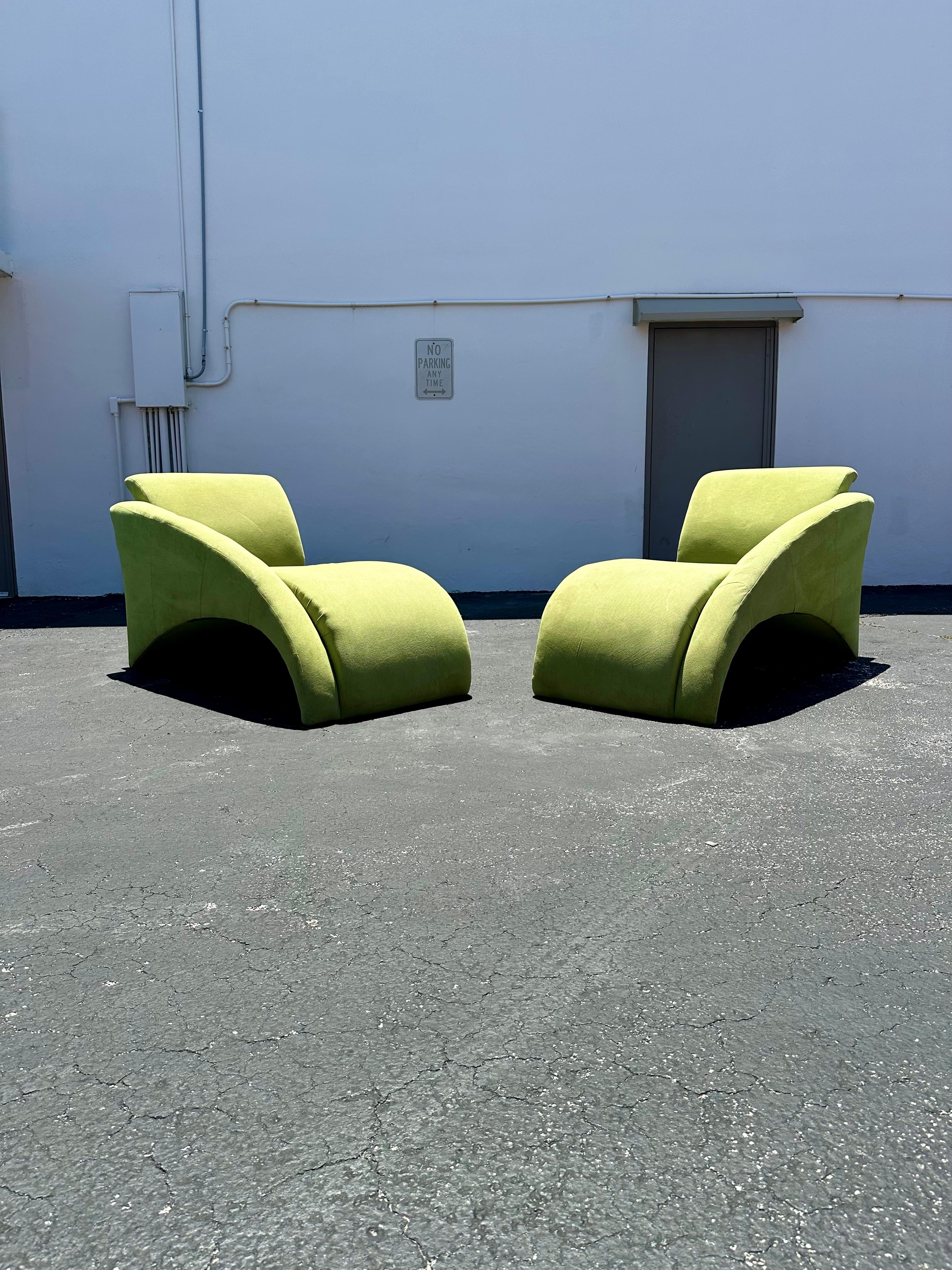 1980s Modular Green Sculptural Curved Sofa Chaise Lounge, Set of 2 For Sale 1