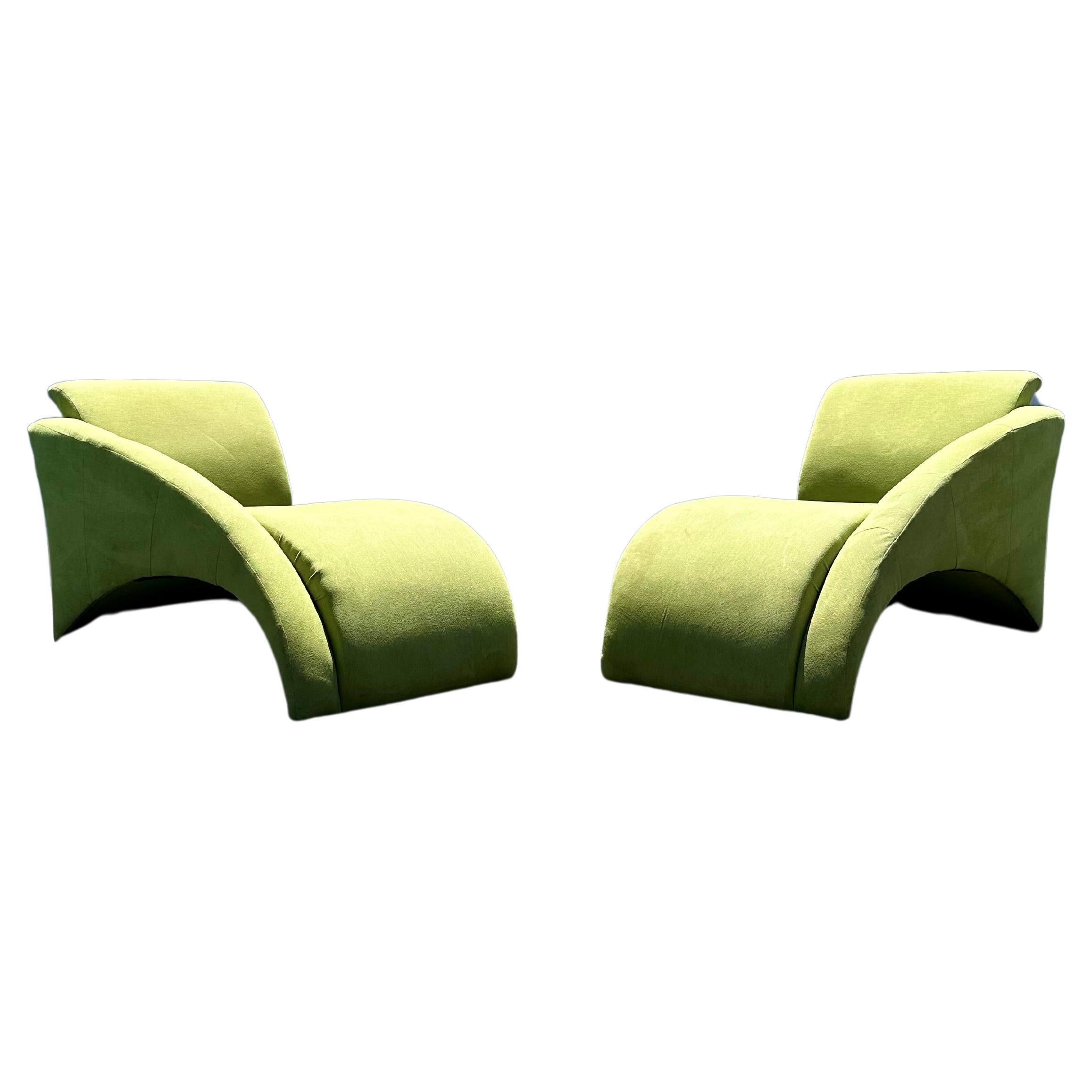 1980s Modular Green Sculptural Curved Sofa Chaise Lounge, Set of 2 For Sale