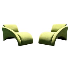 Used 1980s Modular Green Sculptural Curved Sofa Chaise Lounge, Set of 2