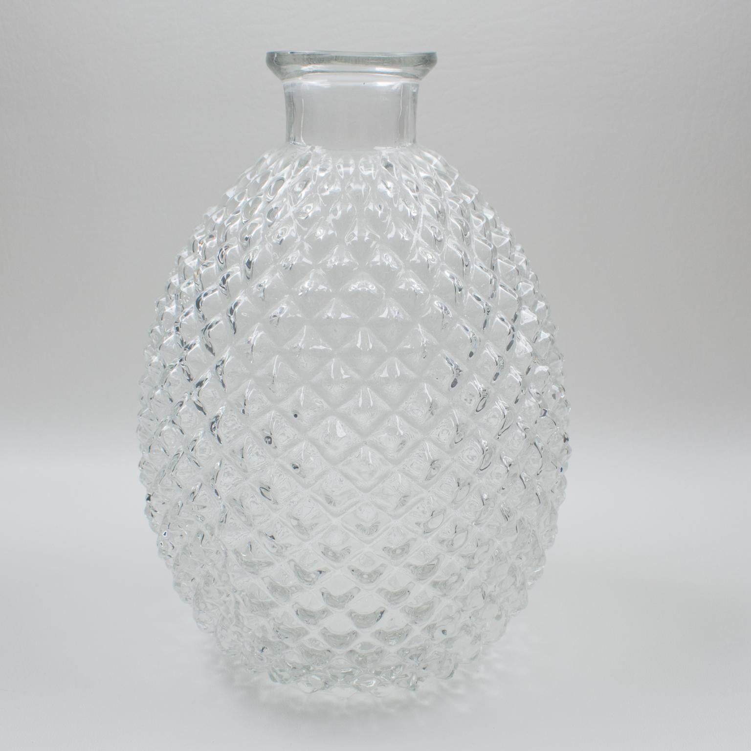 Metal 1980s Molded Glass Pineapple Barware Bottle or Decanter