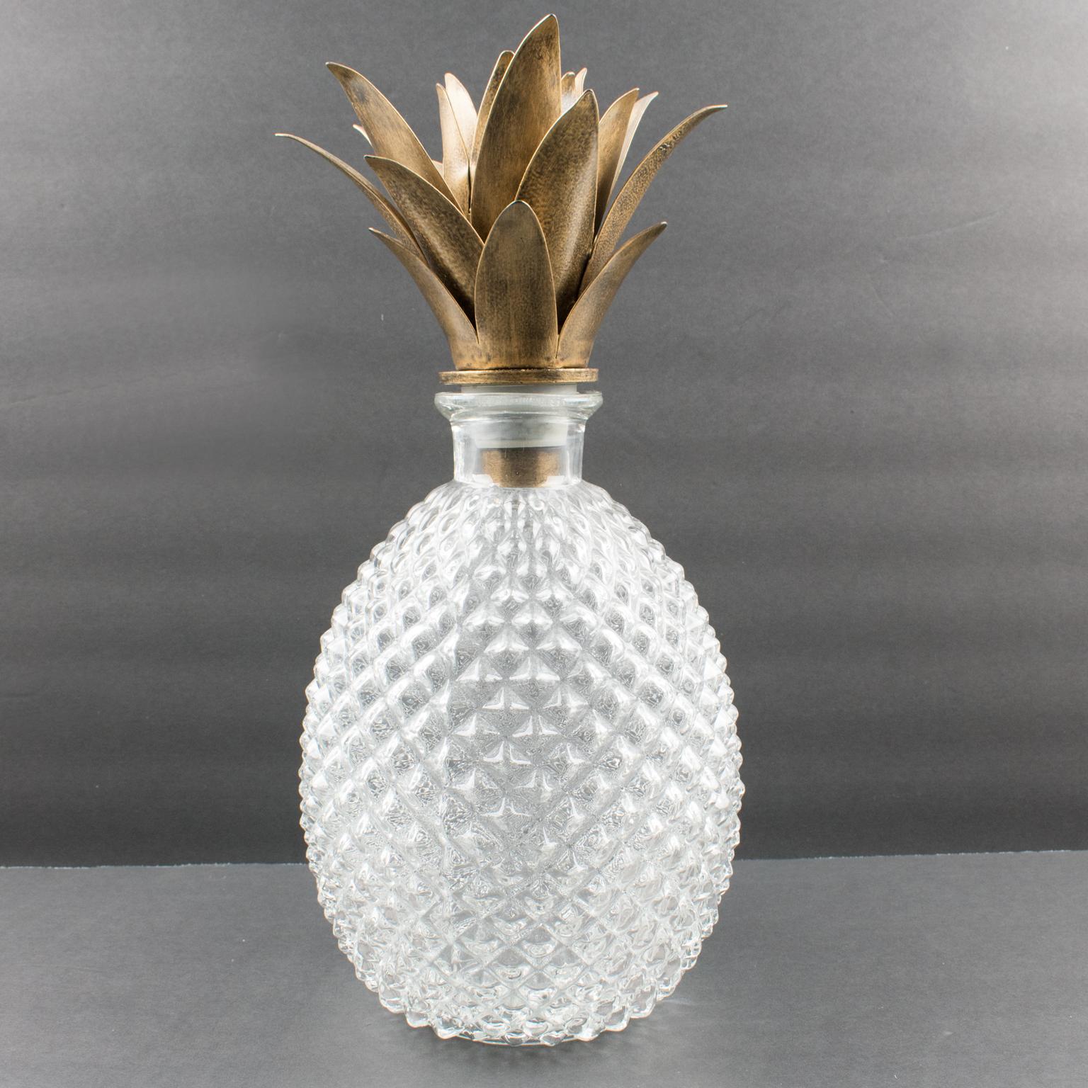 1980s Molded Glass Pineapple Barware Bottle or Decanter 1