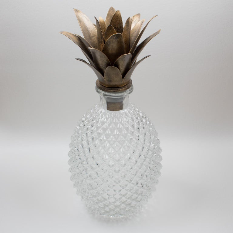 1980s Molded Glass Pineapple Barware Bottle or Decanter at 1stDibs