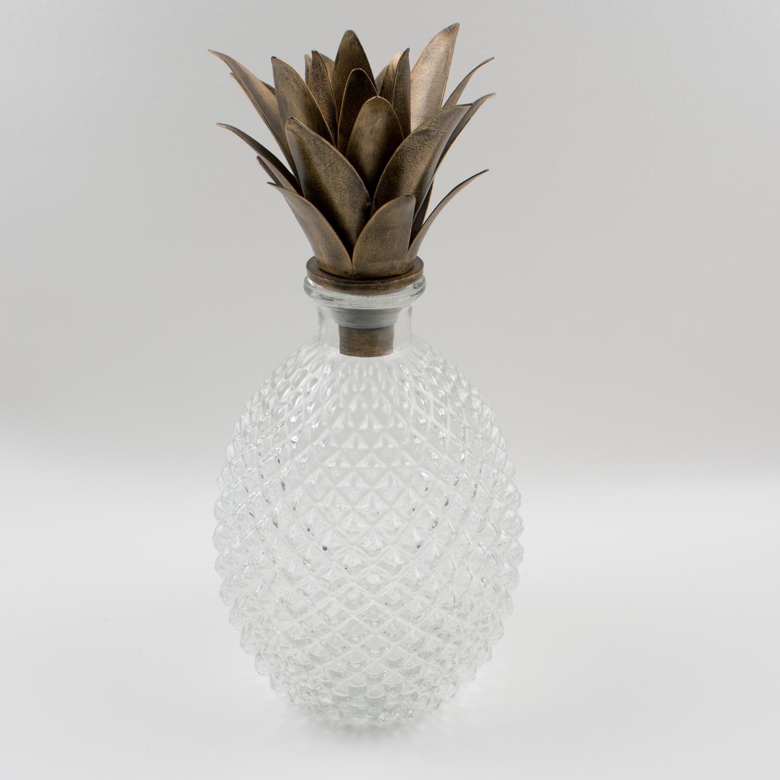 Modern 1980s Molded Glass Pineapple Barware Bottle or Decanter