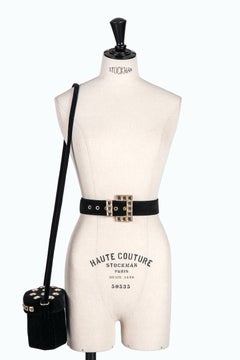 1980er MONDI Schwarzer Samt Strassverzierter Schulterbeutel & Gürtelset