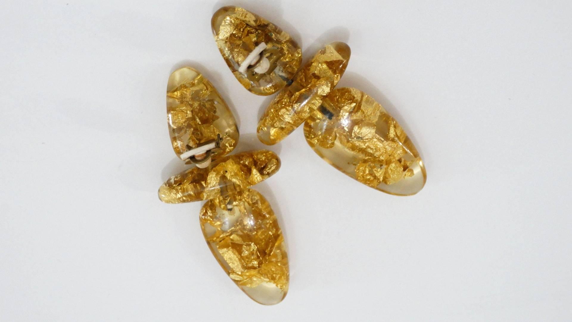 Women's 1980s Monies Gold Leaf Flake Lucite Earrings 