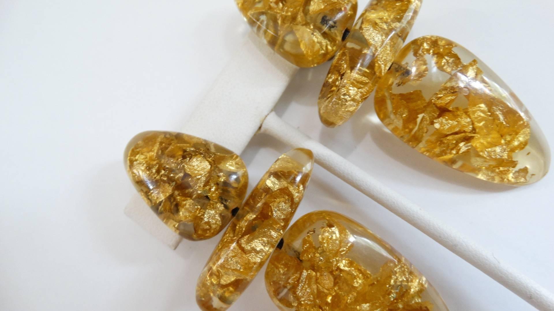1980s Monies Gold Leaf Flake Lucite Earrings  2