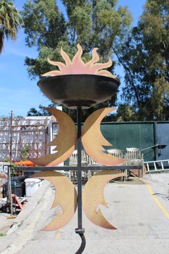 1980s Moon and Fire Forged Iron Standing Lamp