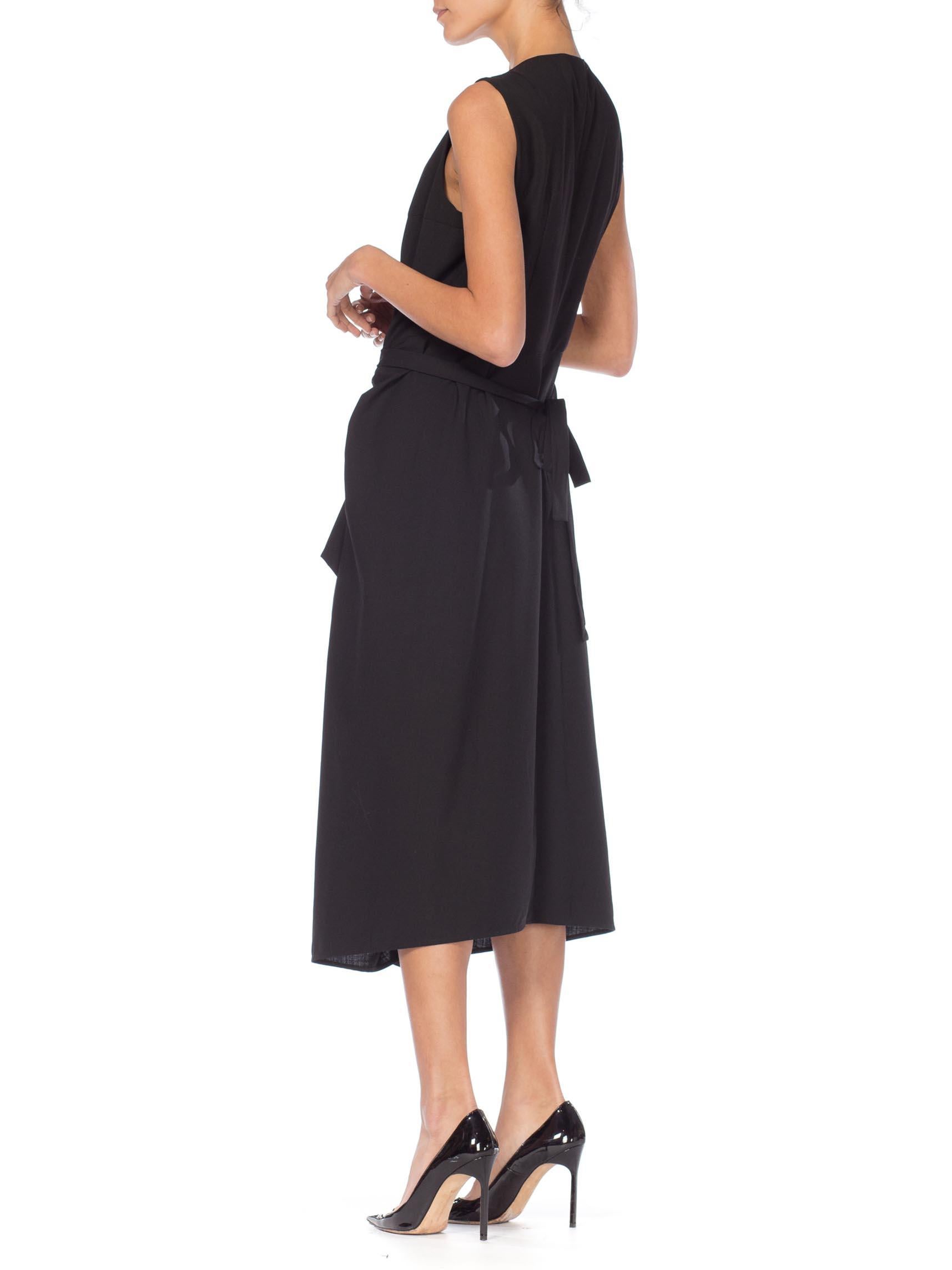 1980S MORGANE LE FAY Black Wool Tuxedo Vest Ruffle Front Asymmetrical Dress 3