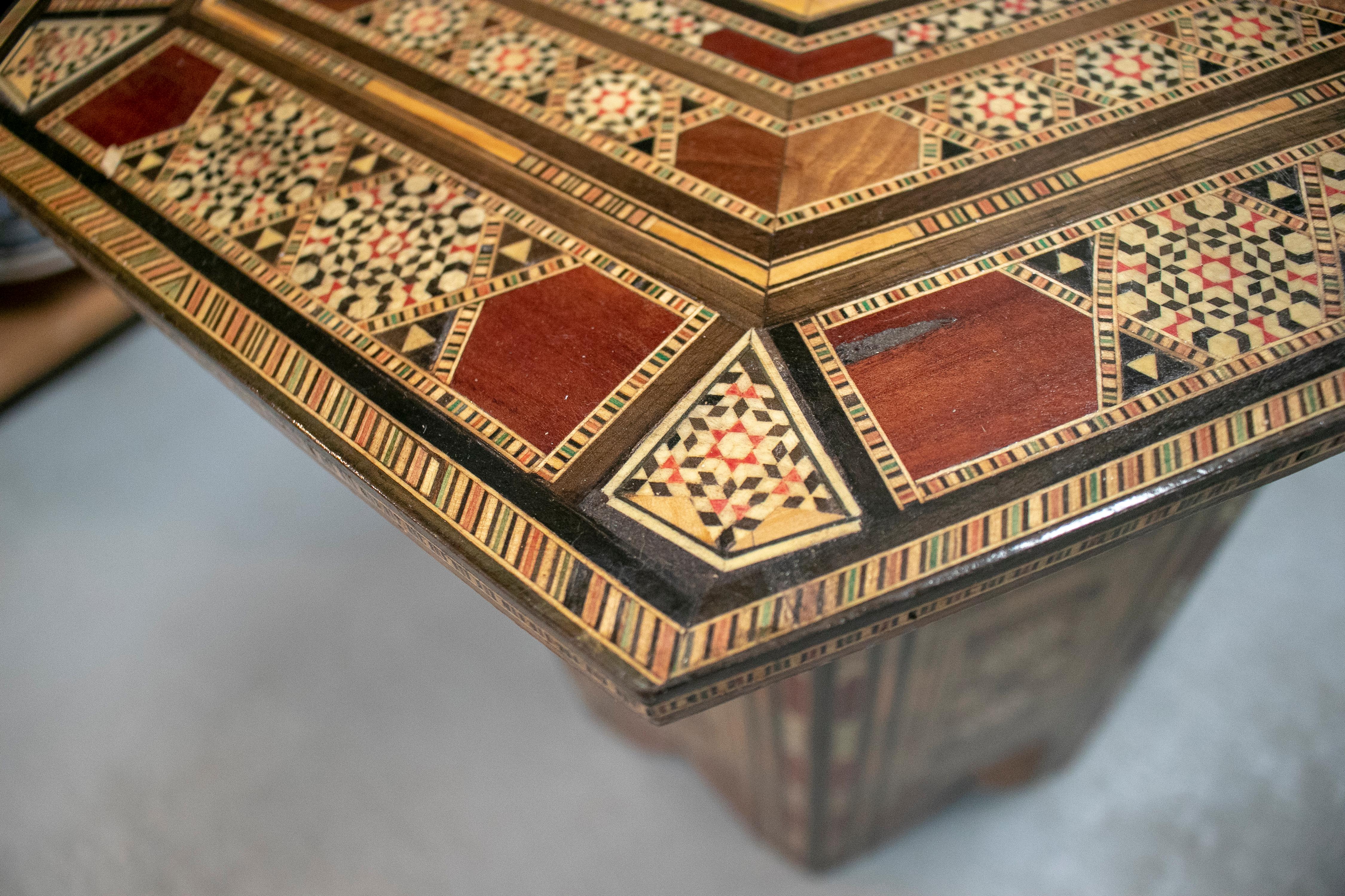 1980s Moroccan Inlay Wooden Table with Ornamental Geometric Decorations 5