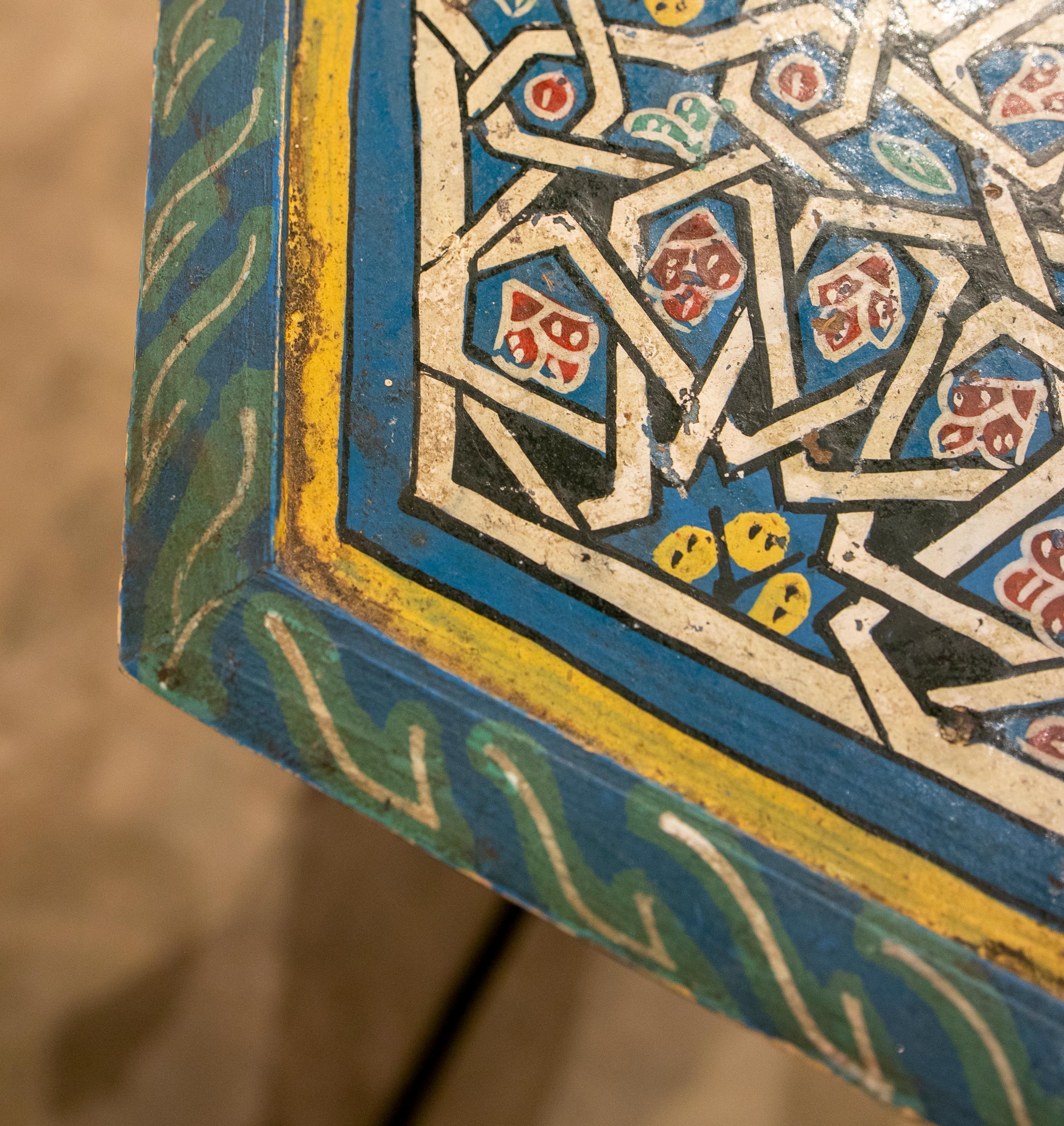 1980s Moroccan Octagonal Side Table in Polychromed Wood 5
