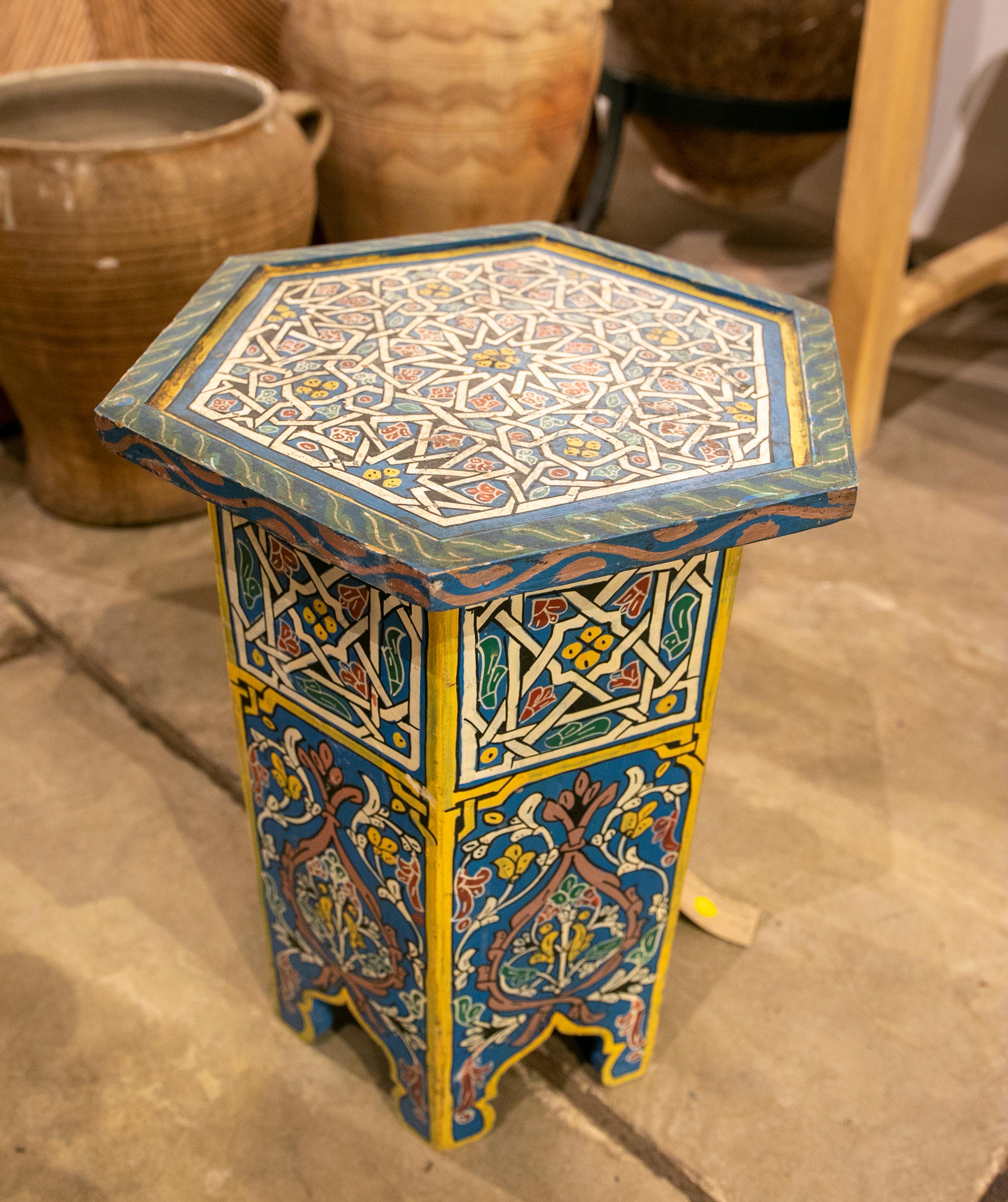 1980s Moroccan Octagonal Side Table in Polychromed Wood 8