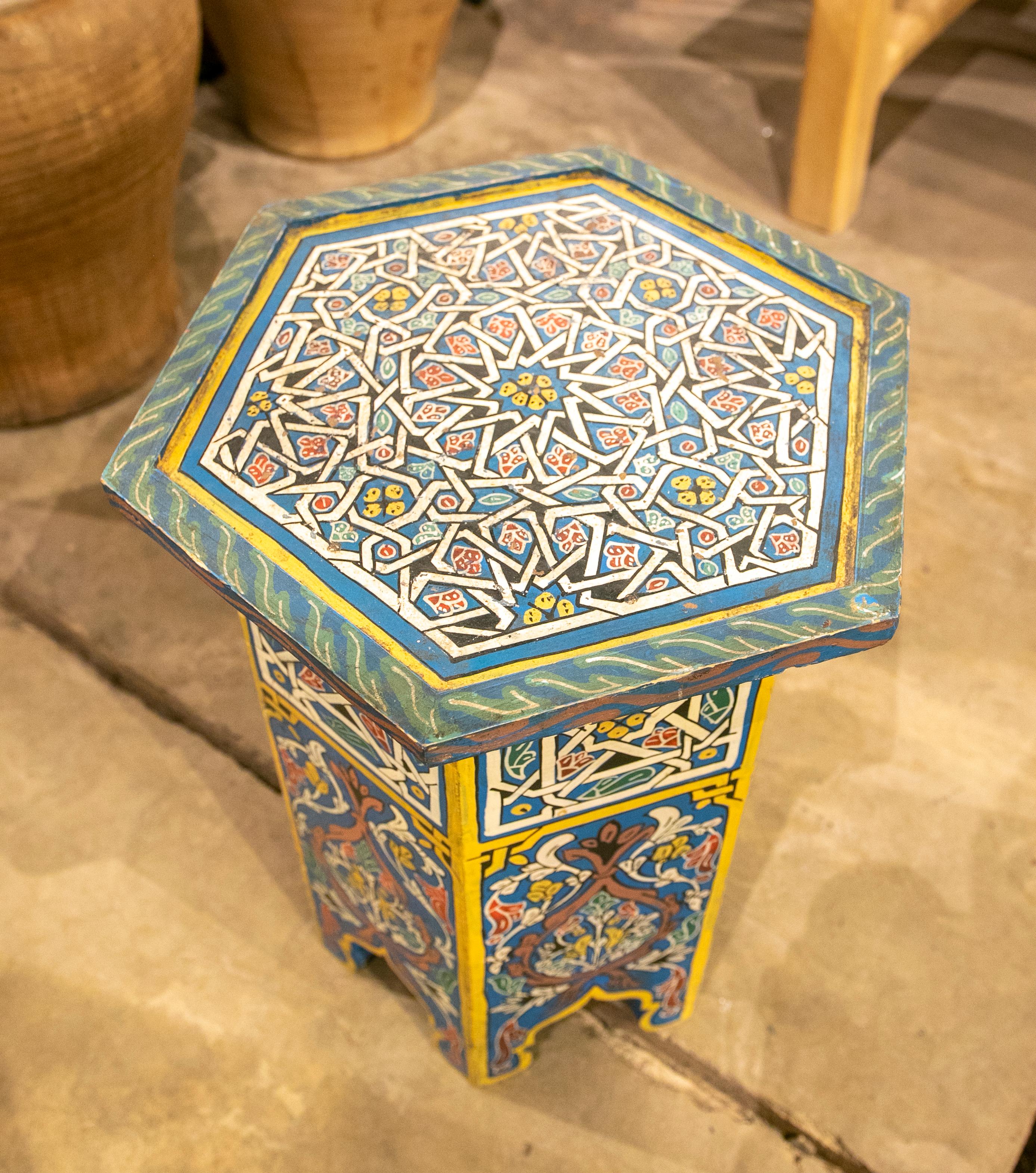 1980s Moroccan Octagonal Side Table in Polychromed Wood 9