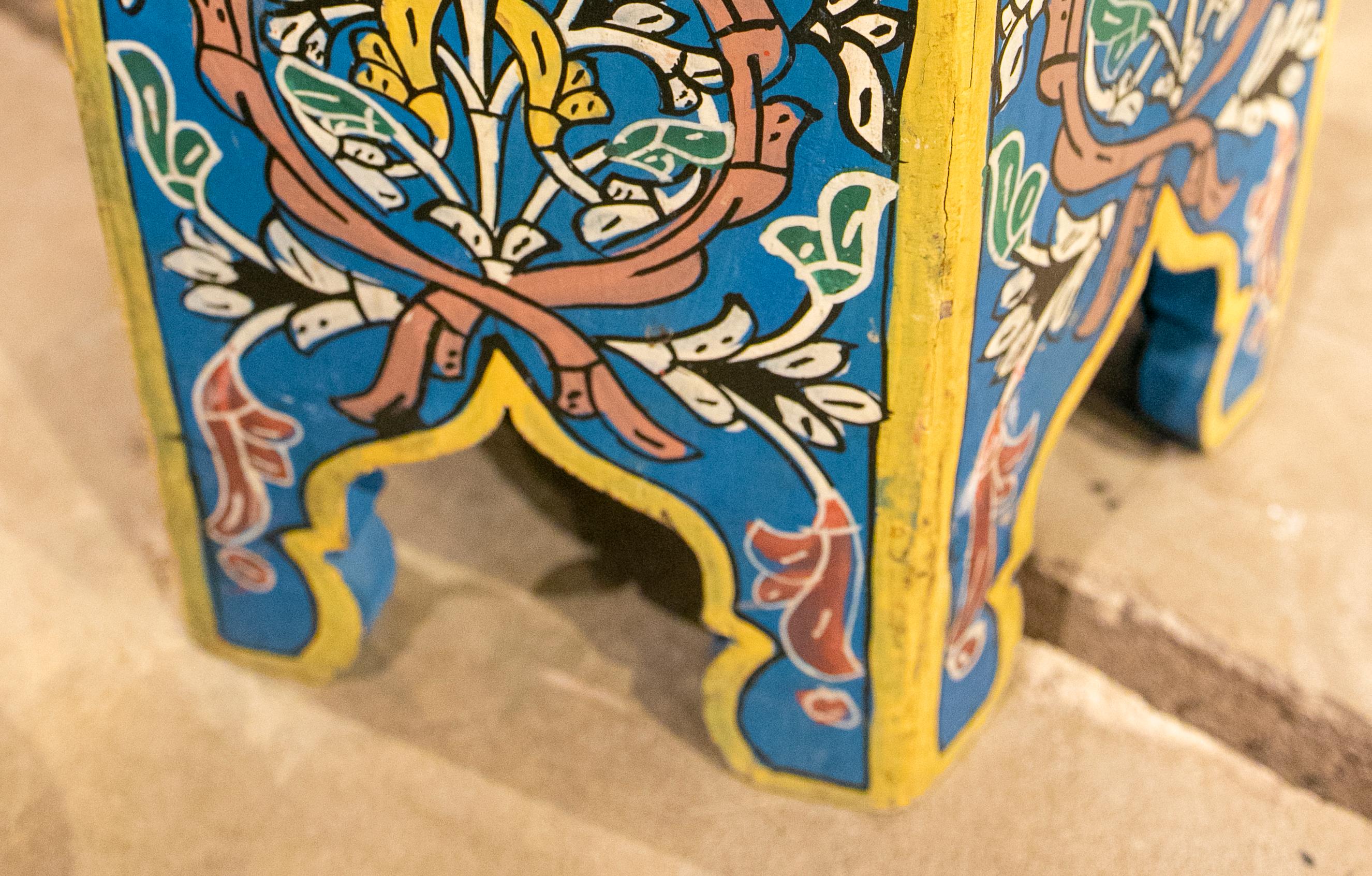 1980s Moroccan Octagonal Side Table in Polychromed Wood 2