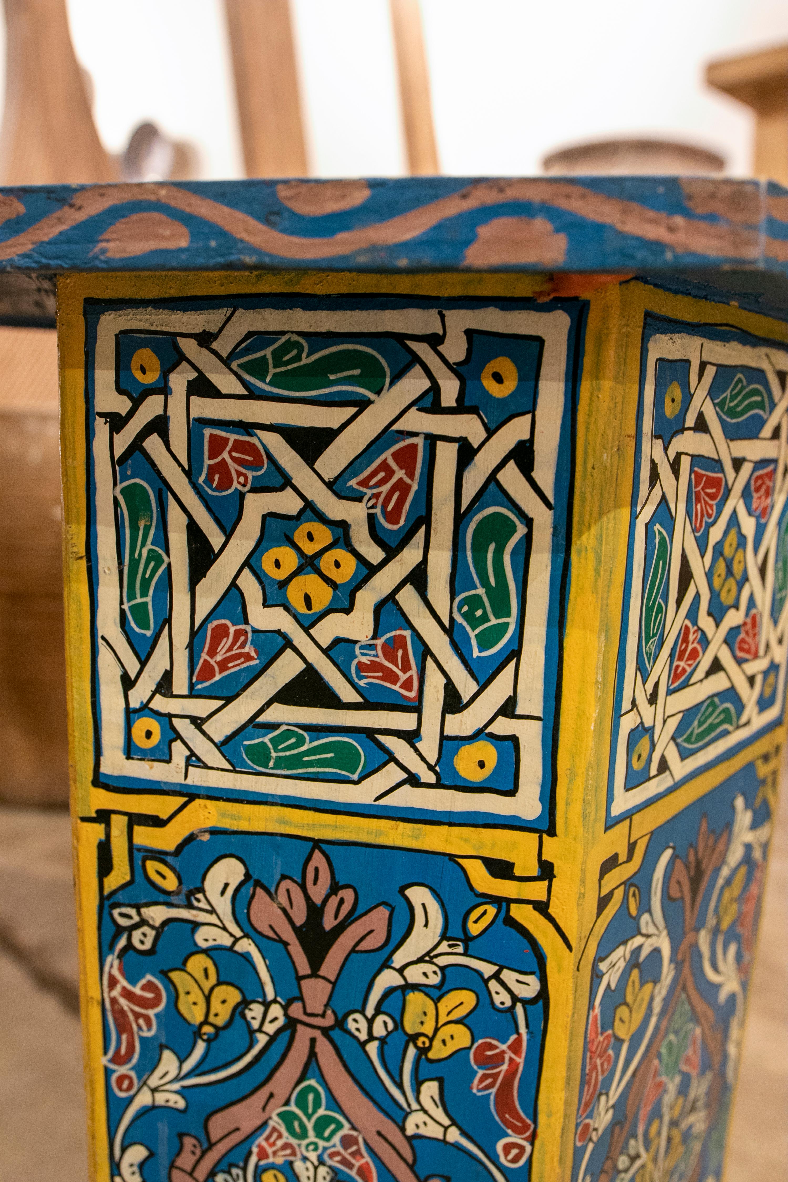 1980s Moroccan Octagonal Side Table in Polychromed Wood 3