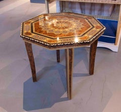 1980s Moroccan Octagonal Table with Geometric Marquetry Inlay