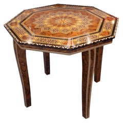 1980s Moroccan Octagonal Table with Geometric Marquetry Inlay