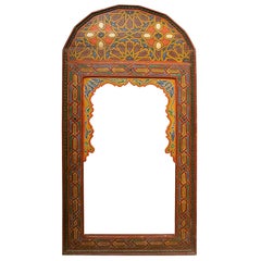 1980s Moroccan Polychrome Mirror with Handcrafted Geometric Design