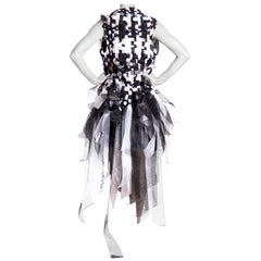 MORPHEW COLLECTION Black & White Hand Woven Ribbon  Vest With Fringe