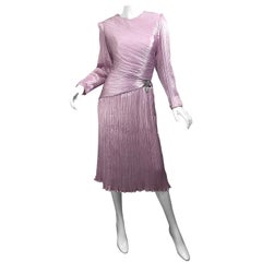 1980s Morton Myles Size 10 Pink / Purple Fortuny Pleated Silk Beaded 80s Dress