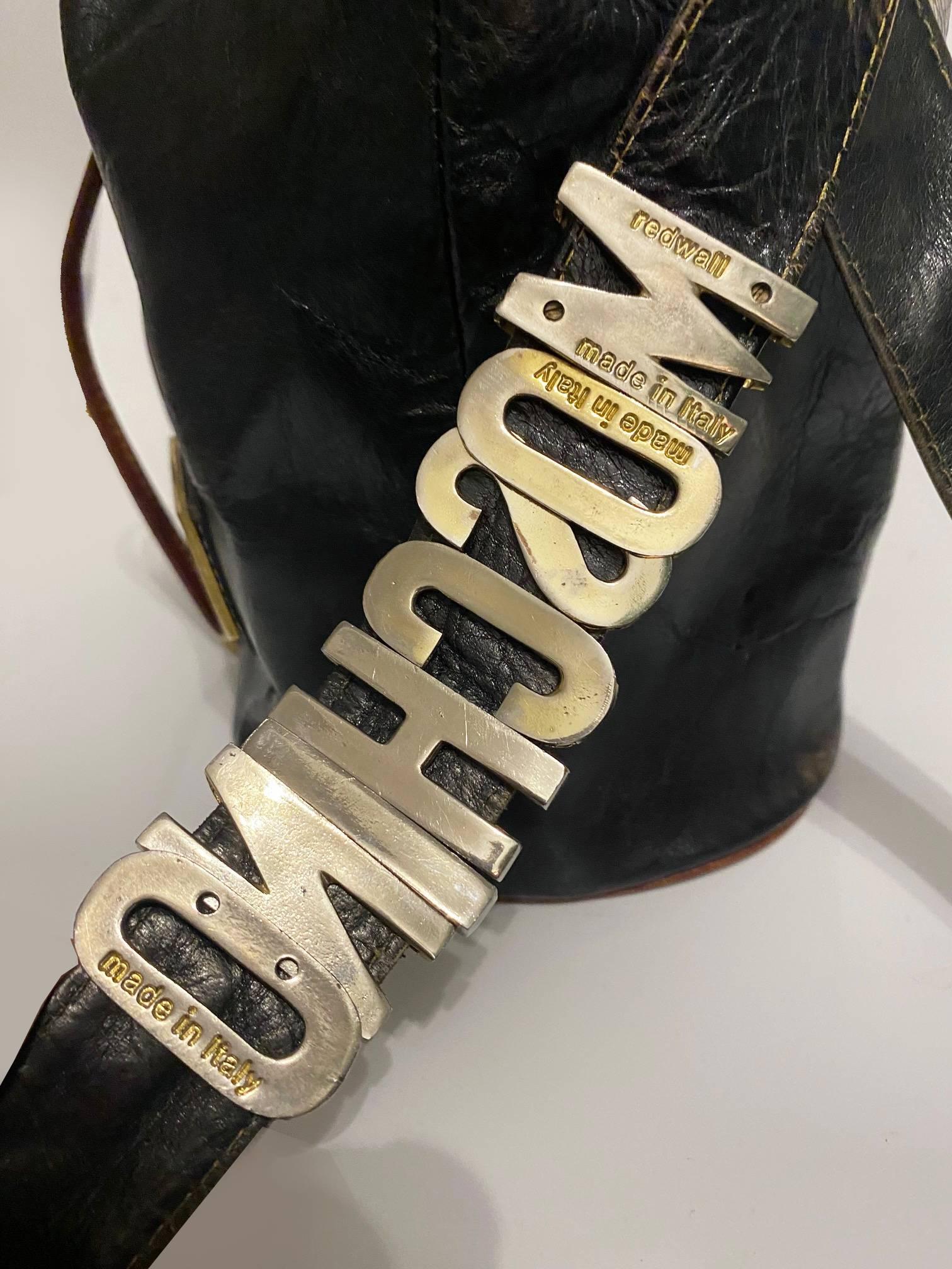 Women's 1980s Moschino by Redwall Gold Lettering Bucket Bag 