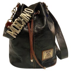 Vintage 1980s Moschino by Redwall Gold Lettering Bucket Bag 