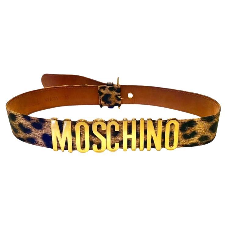 1980s Moschino by Redwall Logo Lettering Animal Print Belt  For Sale